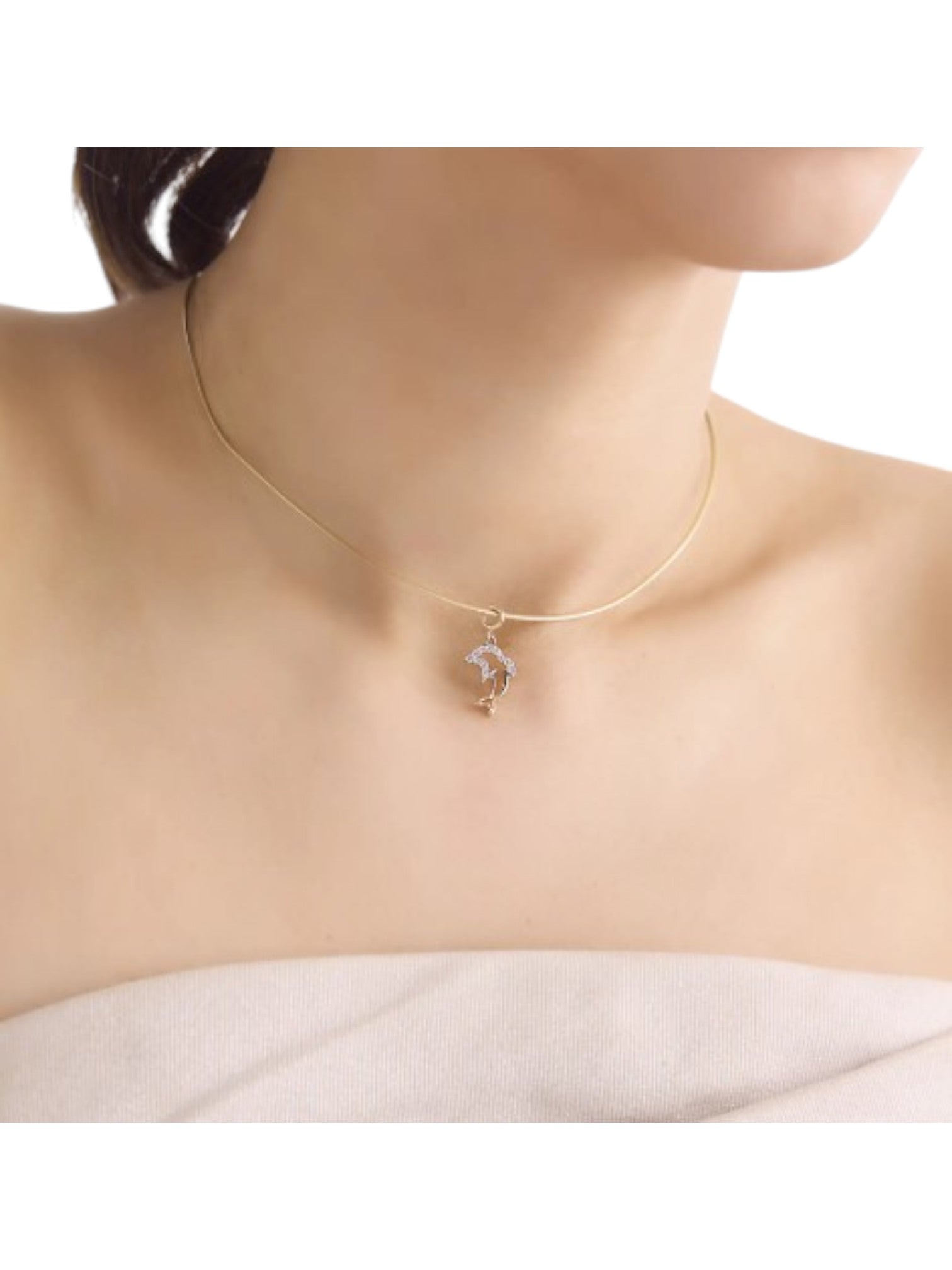 925 Sterling Silver Minimal Dolphin Design CZ Stones Rose Gold Plated Pendant With Chain For Women By Kesardeep